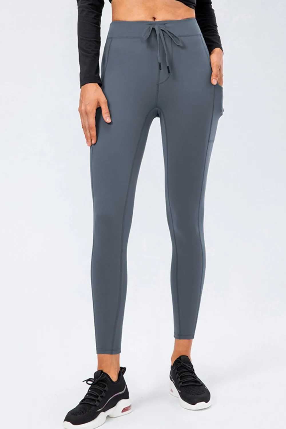 Drawstring Sports Leggings with Side Pockets