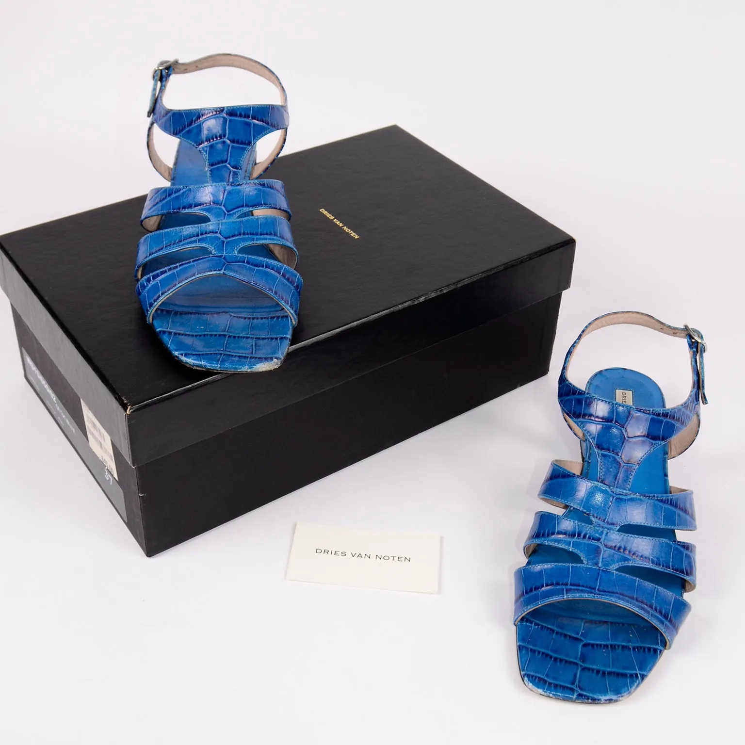 Dries Van Noten Blue Alligator Leather Sandals Size 37 w/ Box