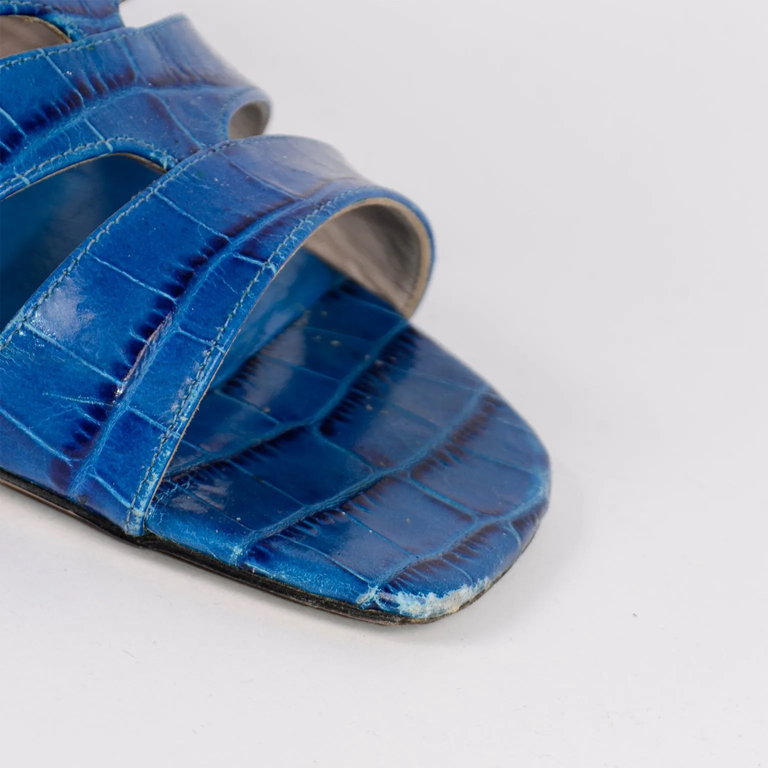 Dries Van Noten Blue Alligator Leather Sandals Size 37 w/ Box