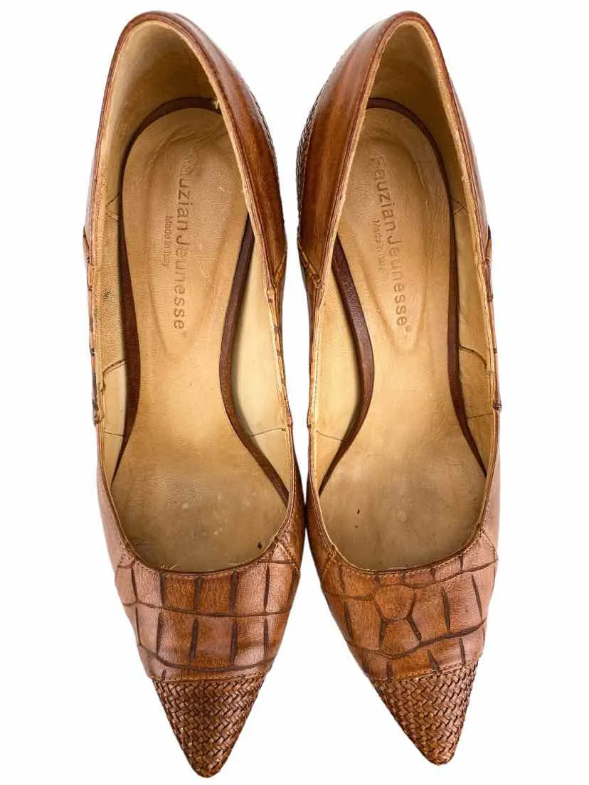 Fauzian Jeunesse Women's Croc/Woven Pump Tan Size IT 40 (US 10)