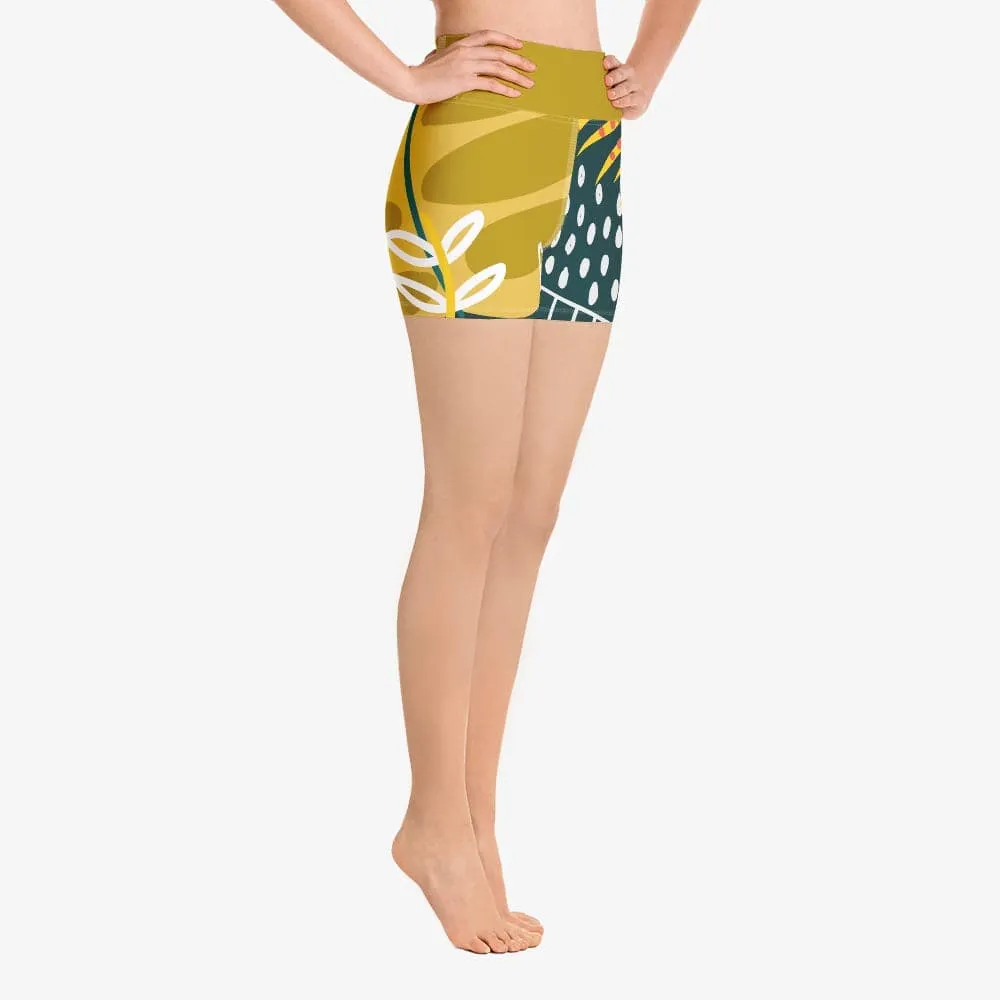 Floral Yoga Shorts "Tropics" Olive/Green