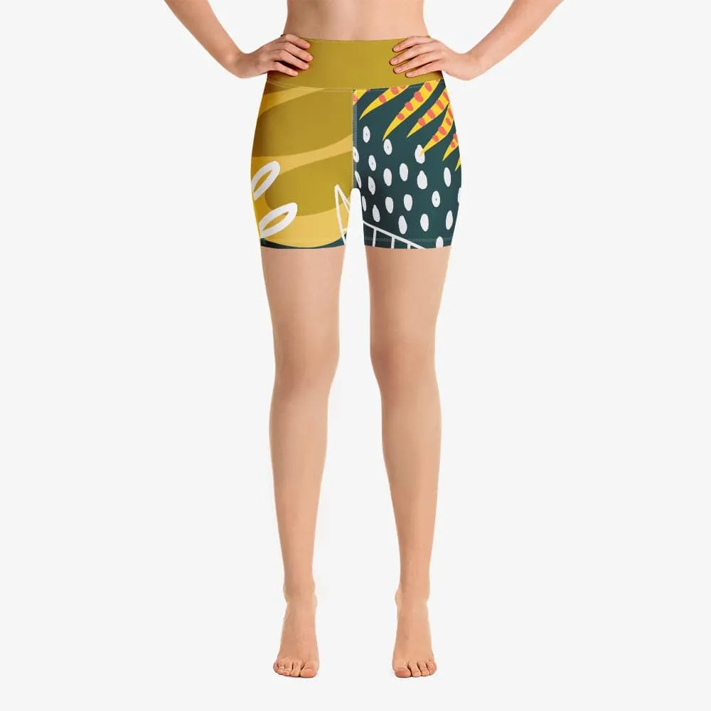 Floral Yoga Shorts "Tropics" Olive/Green