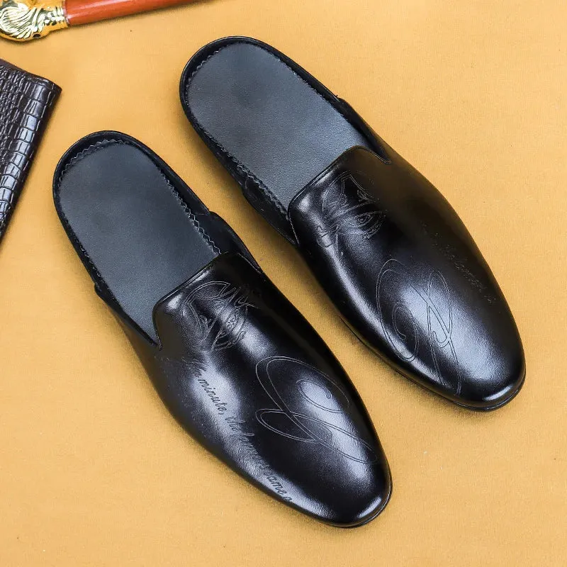 Genuine Leather Letter Mules Shoes