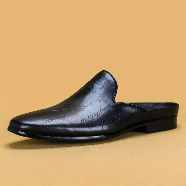 Genuine Leather Letter Mules Shoes