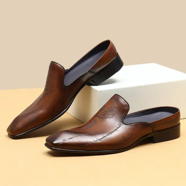 Genuine Leather Letter Mules Shoes