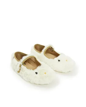 Girls Faux Fur Slippers in Ecru