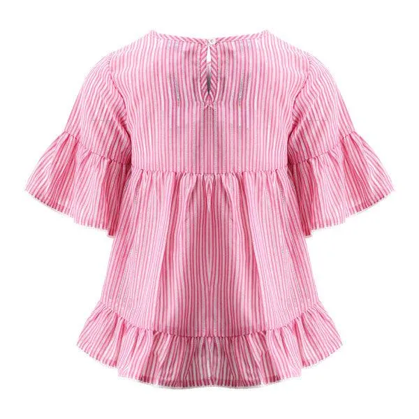 GIRLS PINK BLUE STRIPE BLOUSE