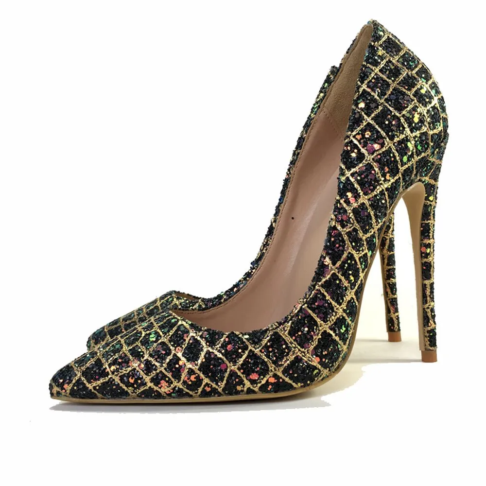 Glamourous Serpentine Sparkle Pointed Toe Evening Heels