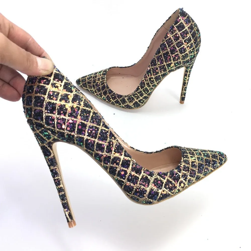 Glamourous Serpentine Sparkle Pointed Toe Evening Heels