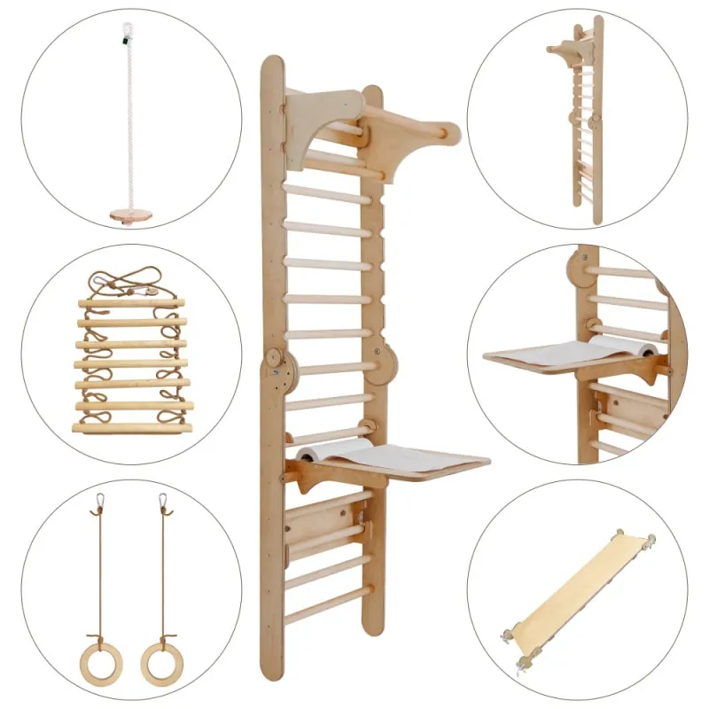 Goodevas 5 in 1: Wooden Swedish Wall Bar Set for Children