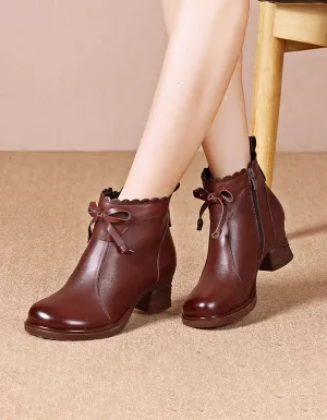 Hand-carved Bowknot Elegant Chunky Boots Women