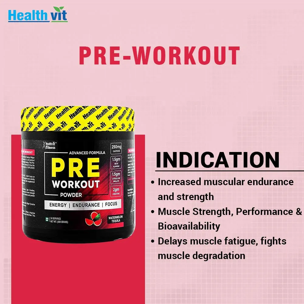 Healthvit Fitness Pre-Workout Explosive Energy 300gm Powder (Watermelon Tequila Flavour)