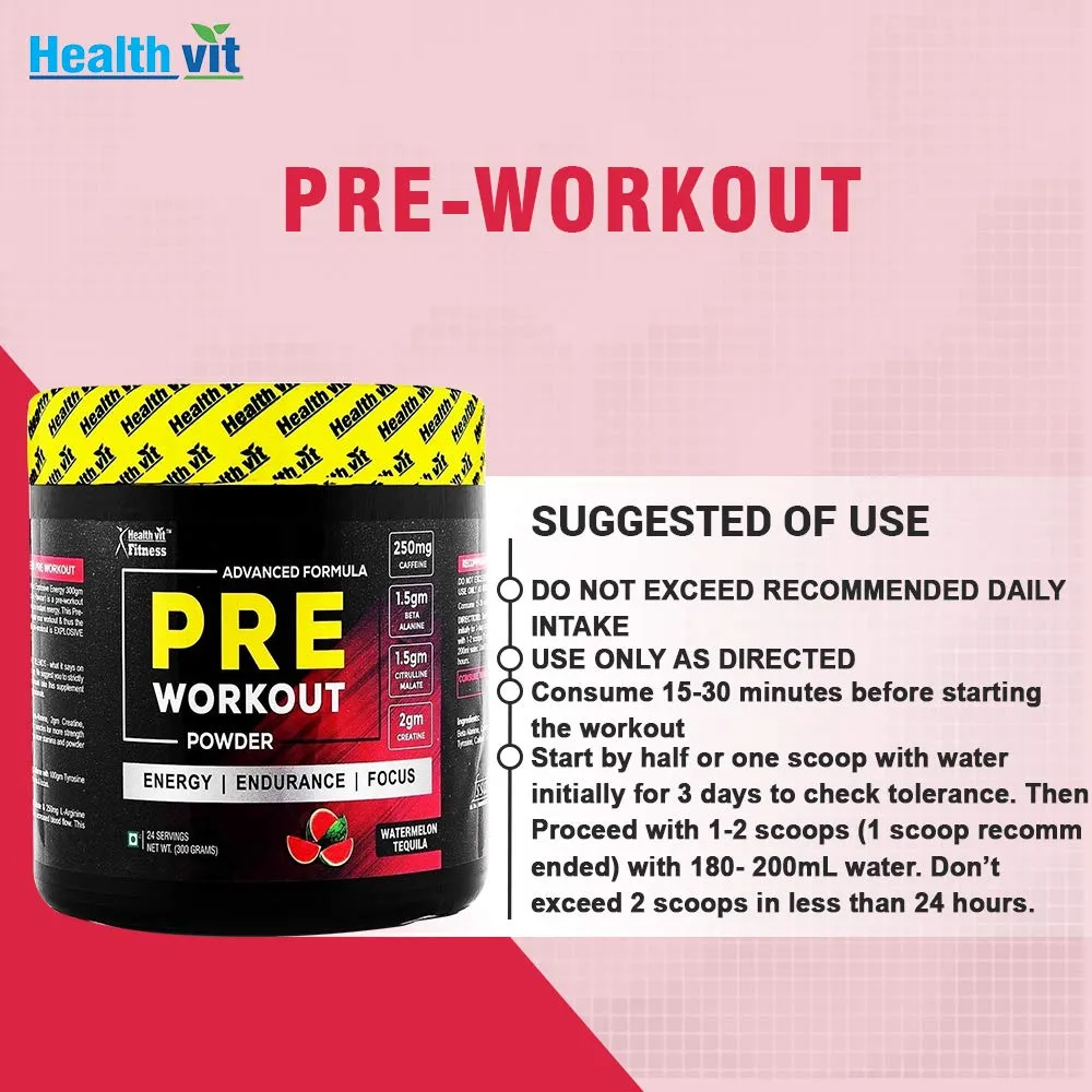 Healthvit Fitness Pre-Workout Explosive Energy 300gm Powder (Watermelon Tequila Flavour)