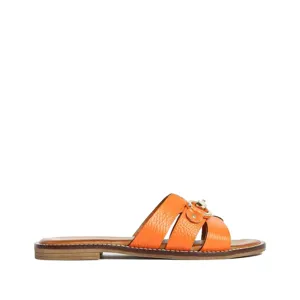 Holly Orange Leather Slides