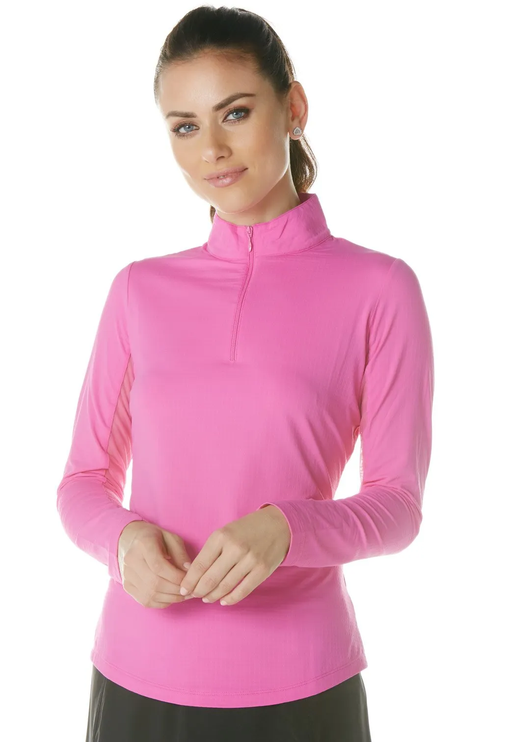 IBKUL Long Sleeve Mock Neck Top - Hot Pink