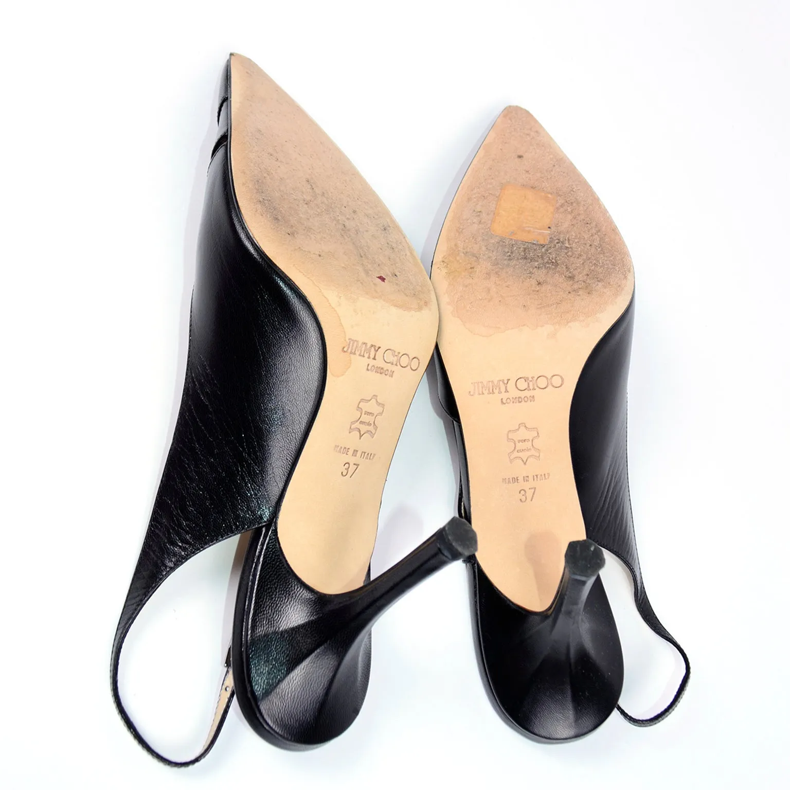 Jimmy Choo Shoes Black Leather Cutout Slingback Heels w Box