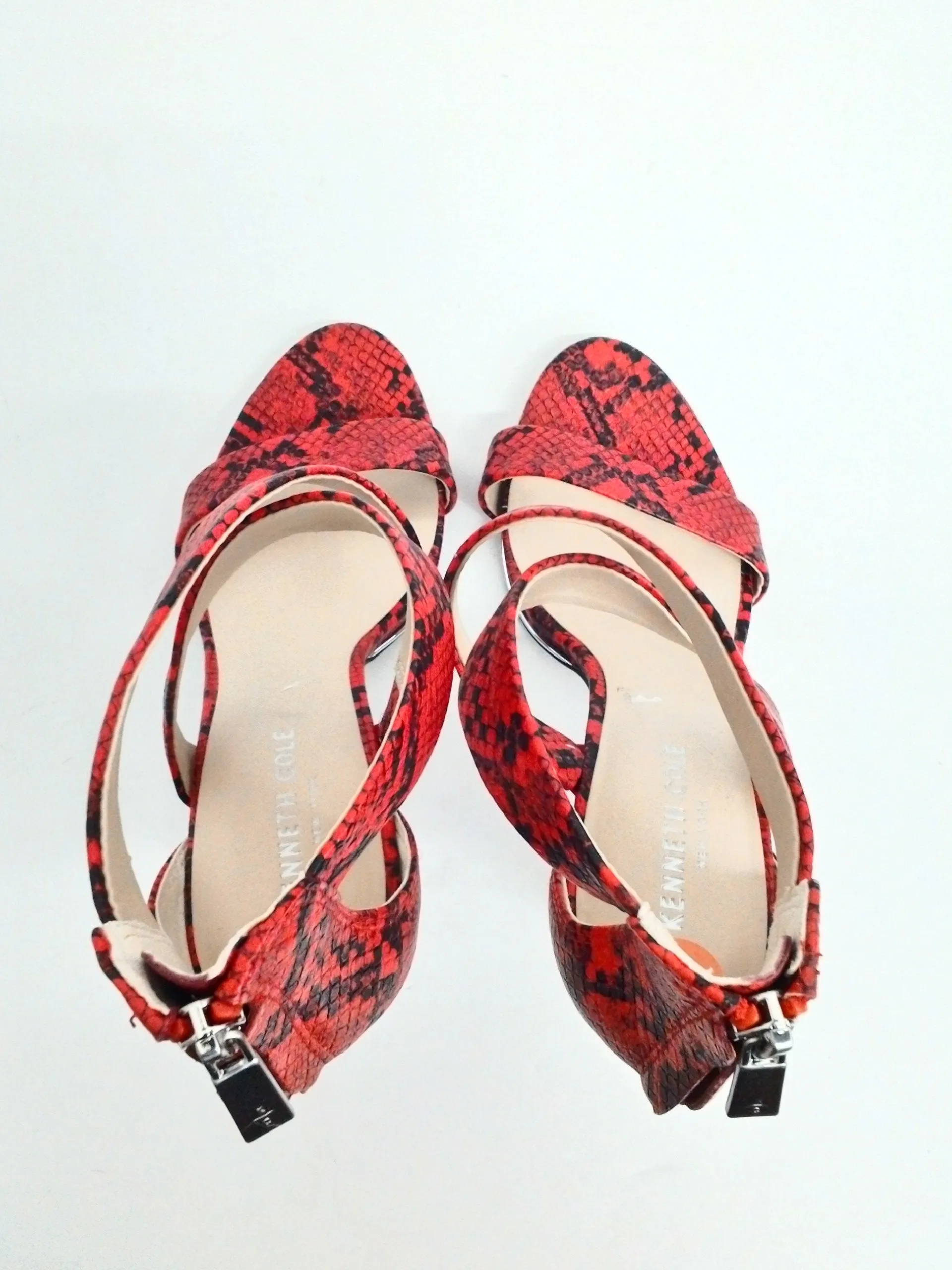 Kenneth Cole Women's Brooke Cross Sandal Red Snake Print Size 8M