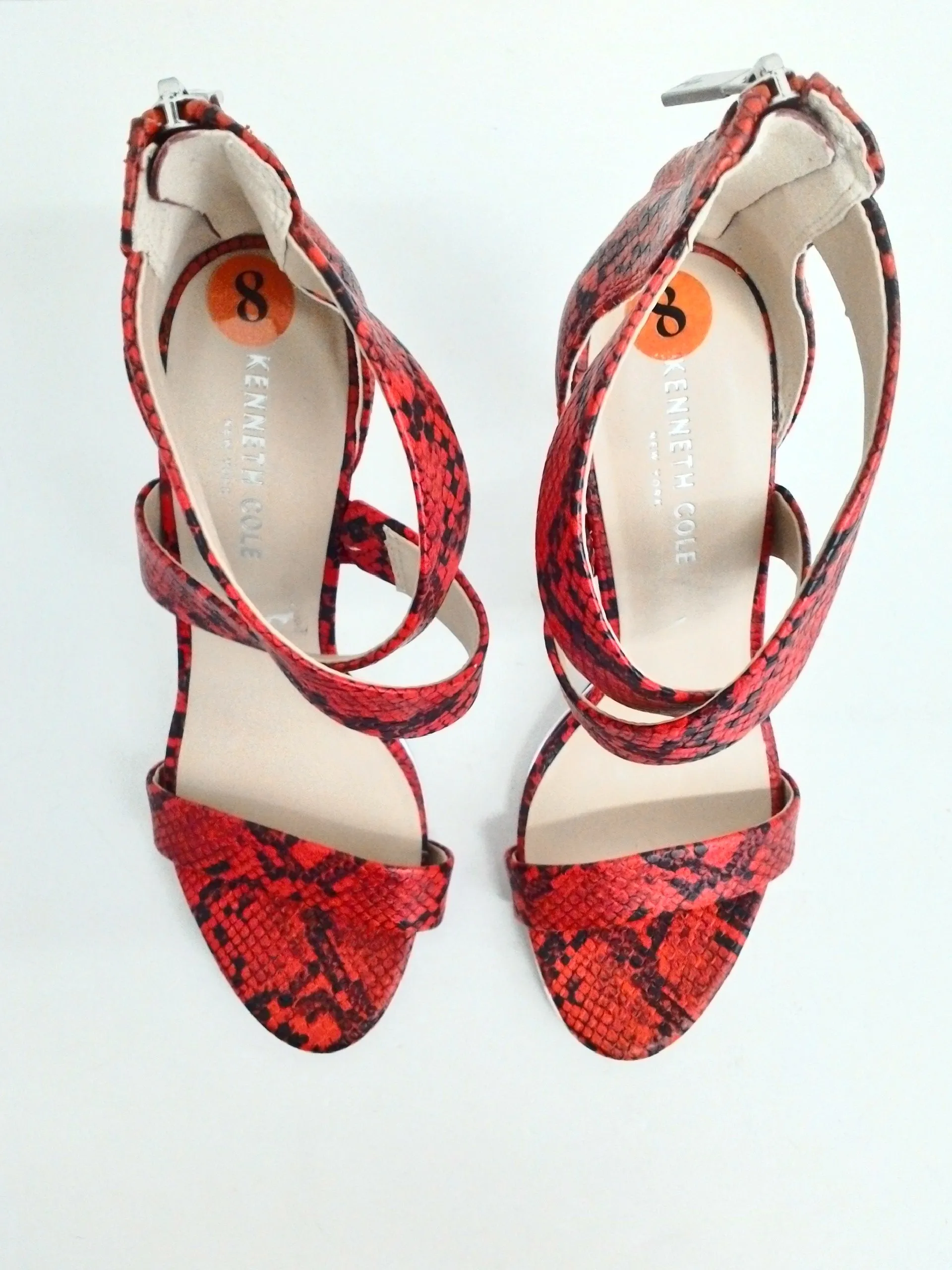 Kenneth Cole Women's Brooke Cross Sandal Red Snake Print Size 8M