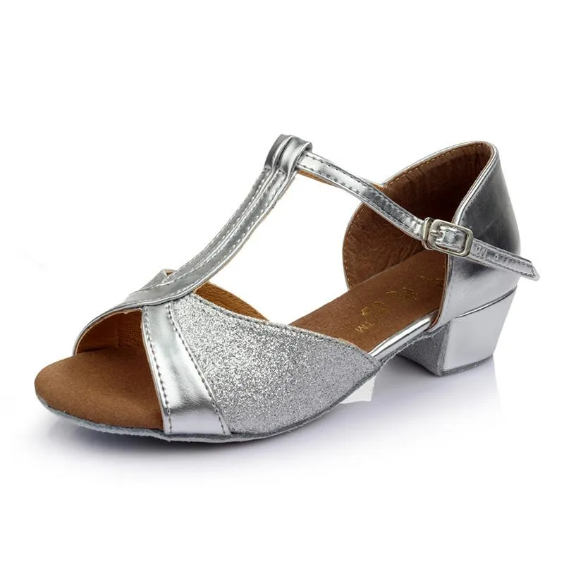 Kids  Microfiber Leather  Glitter  Heels Latin With Buckle Dance Shoes