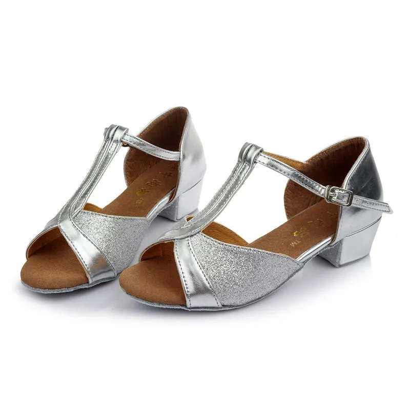 Kids  Microfiber Leather  Glitter  Heels Latin With Buckle Dance Shoes