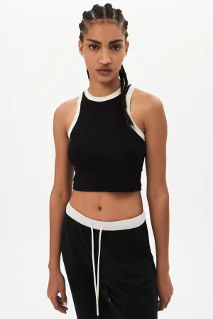 Kiki Crop Rib Tank, Black/Vintage White