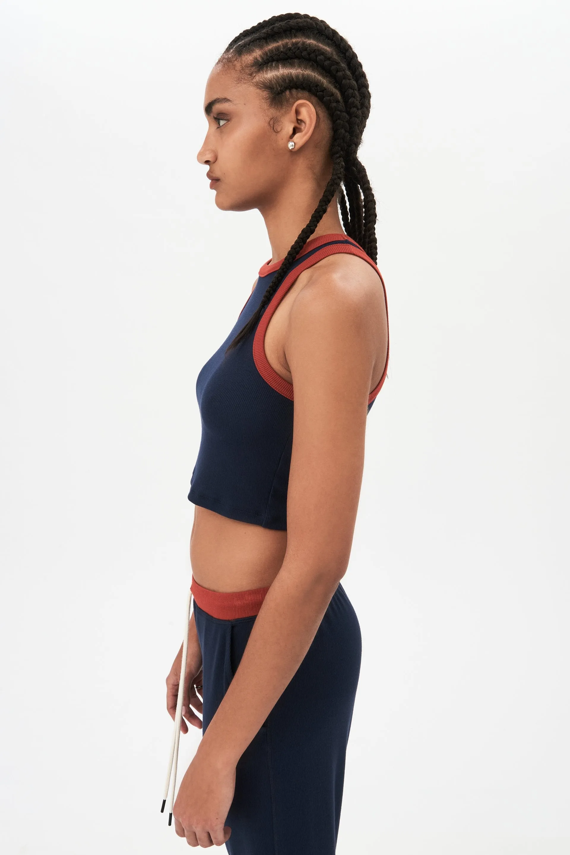 Kiki Crop Rib Tank, Indigo/Rum