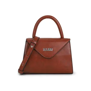 KLEIO Leather Mini Satchel Sling Bag (Tan) for Women with Adjustable Strap & Magnetic Flap Closure | Crossbody Bag with Top Handle for Girls with Polyester Lining | Suitable for Casual Daily Use