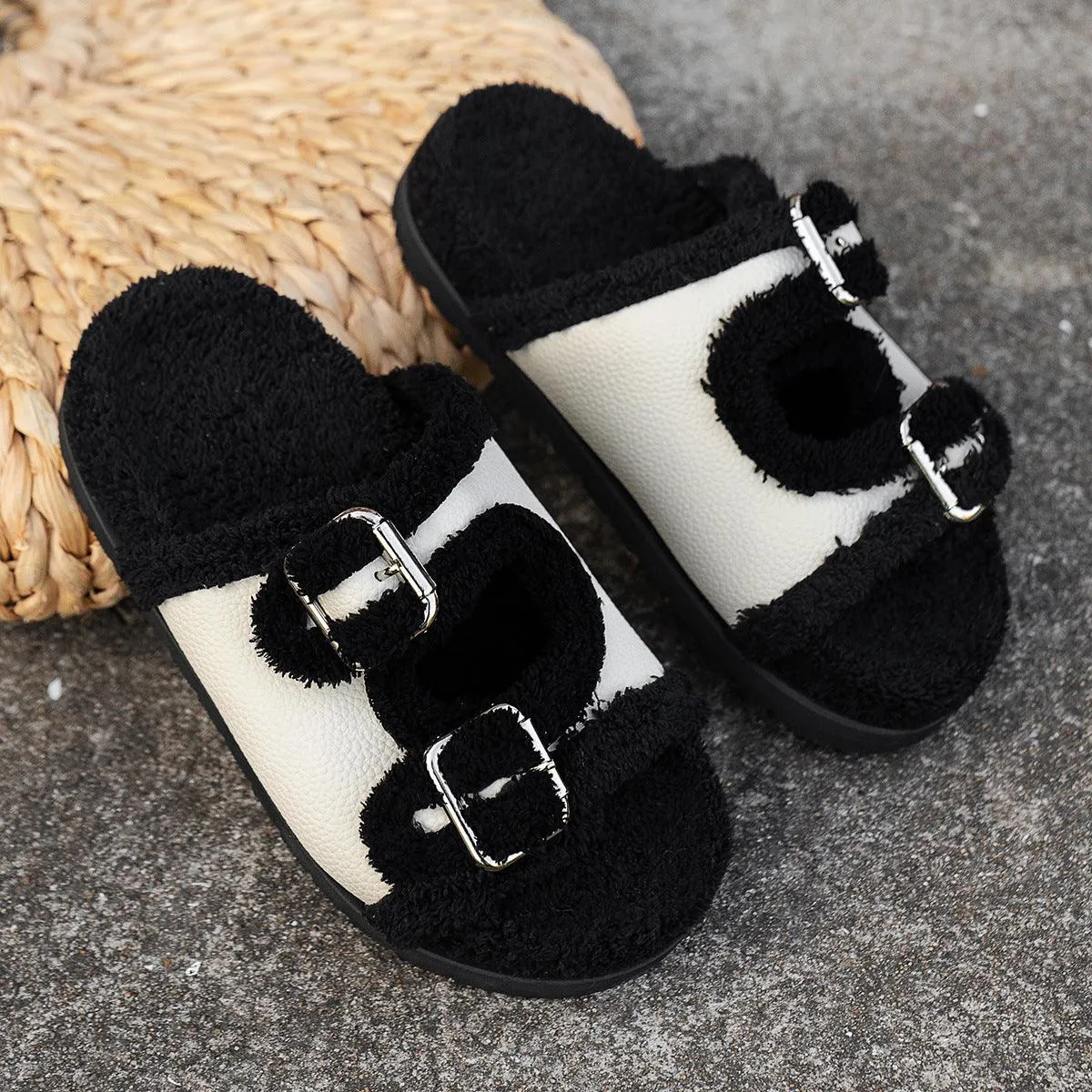 Lamb Wool Slippers Fleece-lined Lazy