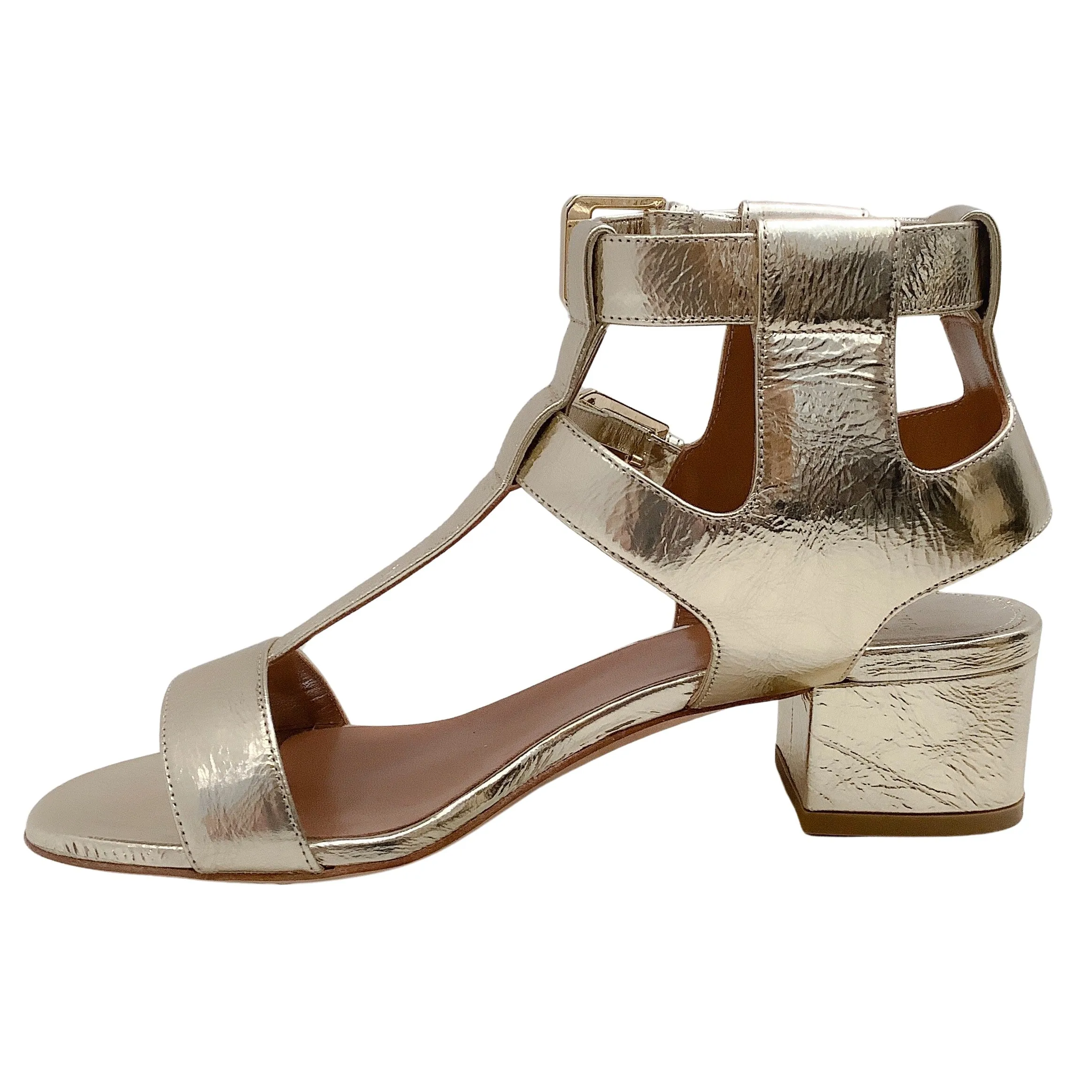 Laurence Dacade Gold Laminated Leather Daho Gladiator Sandals