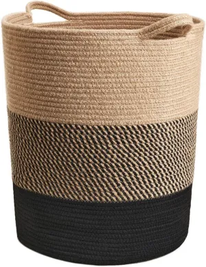 ☆LBY® Large Jute Rope Basket - Tall Laundry Basket Hamper for Dirty Clothes Woven Jute Storage Basket for Blanket in Living Room Toy Basket for Nursery Storage, 17.8" x 15.8" x 13.8"