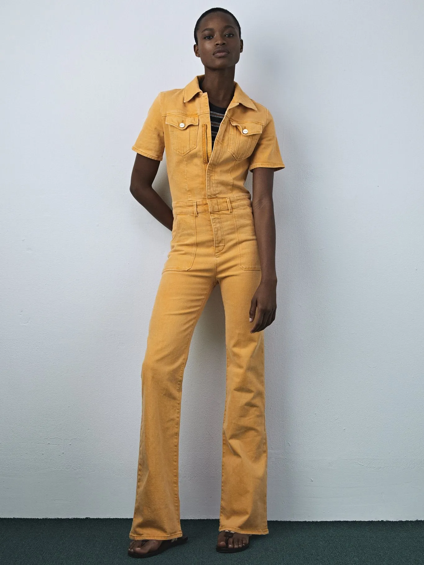 Le Flare De Francoise Belted Jumpsuit -- Marigold