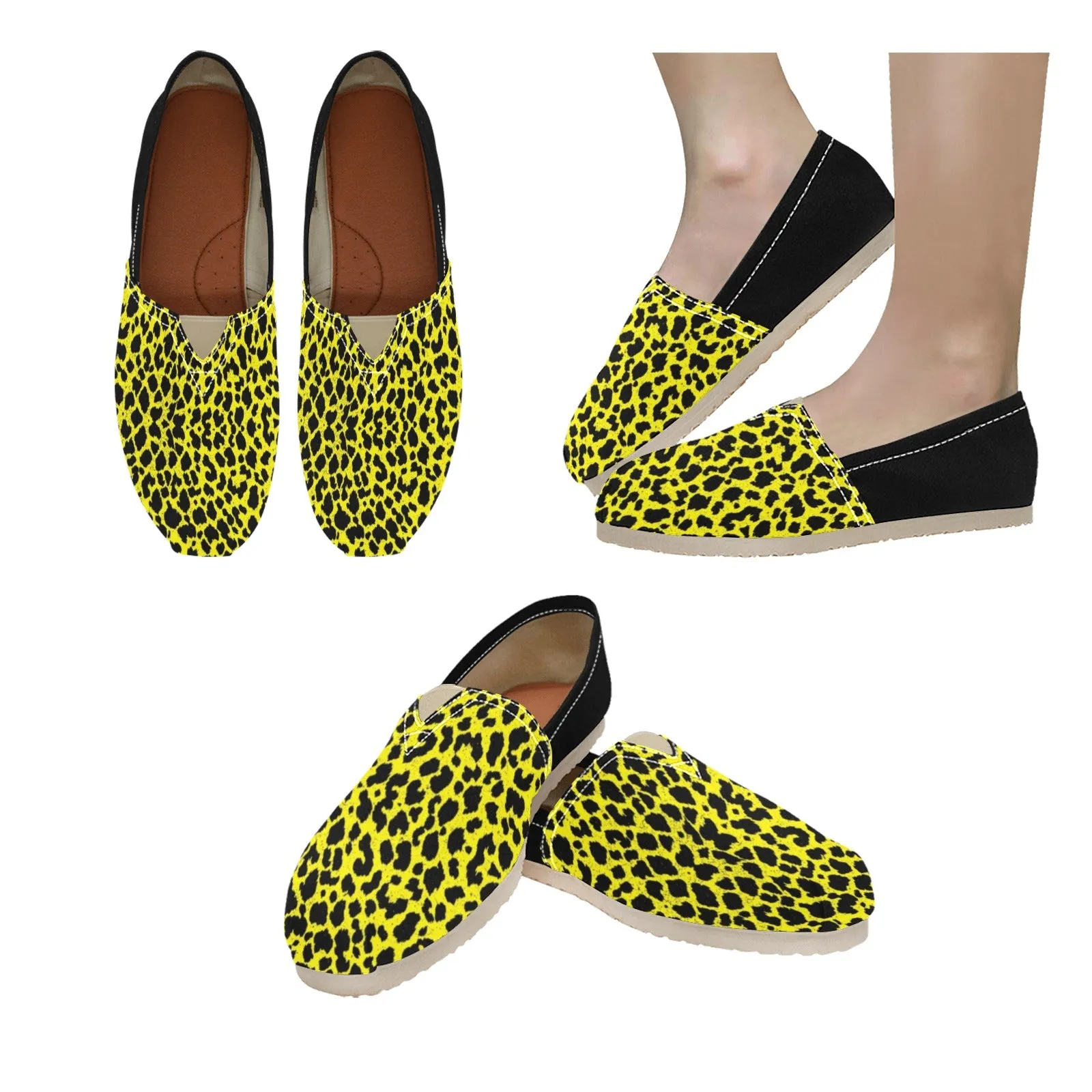 Lemon Leopard Women's Canvas Slip On Shoes