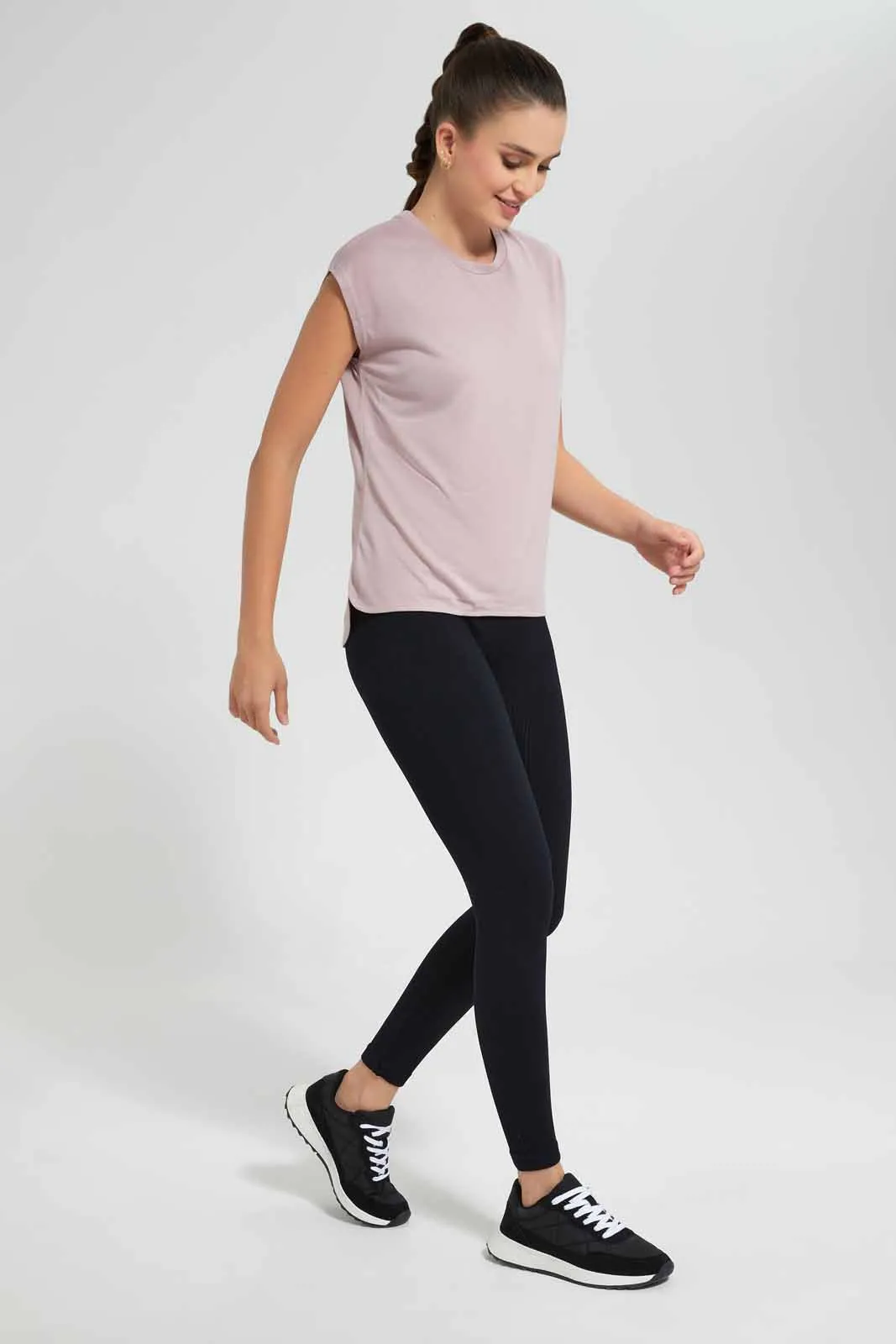 Lilac Double Layered Active T-Shirt For Women