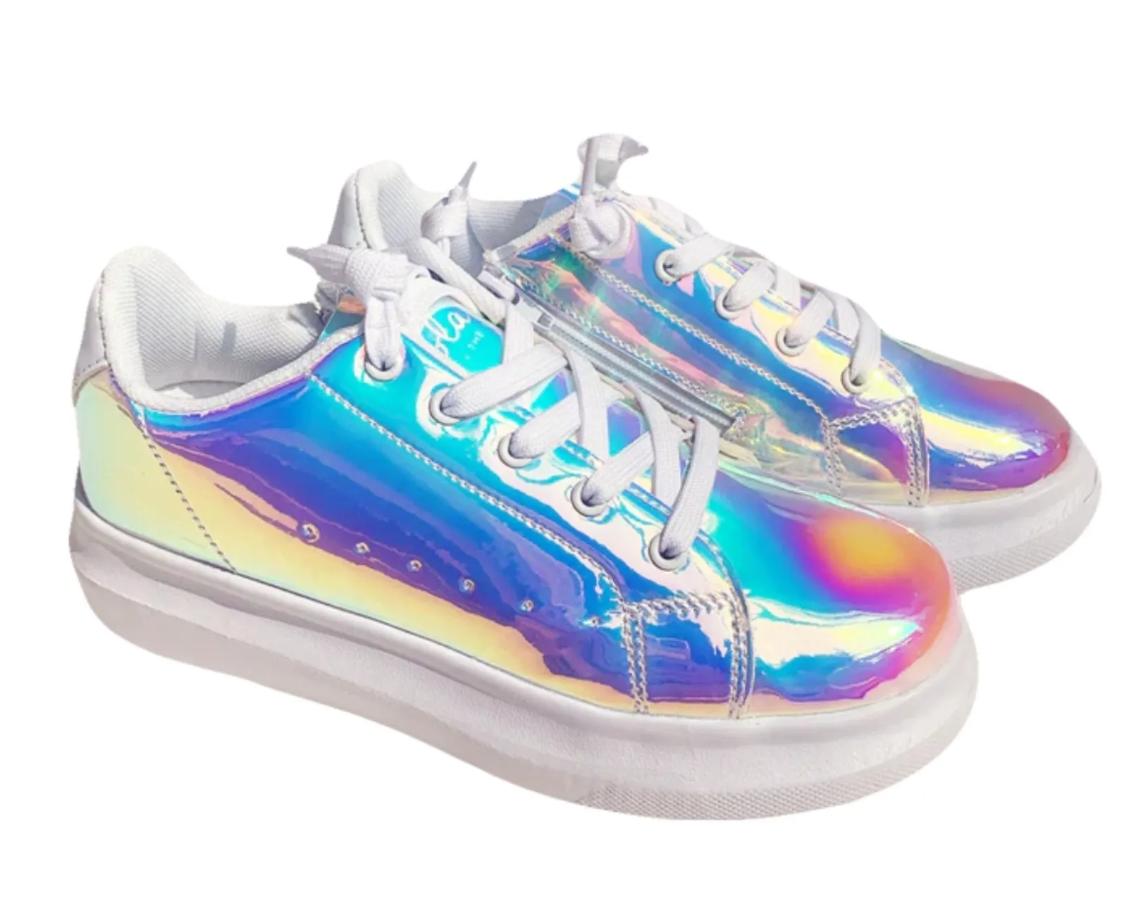 Lola and The Boys Girls Hologram Magic Lace Up Sneakers