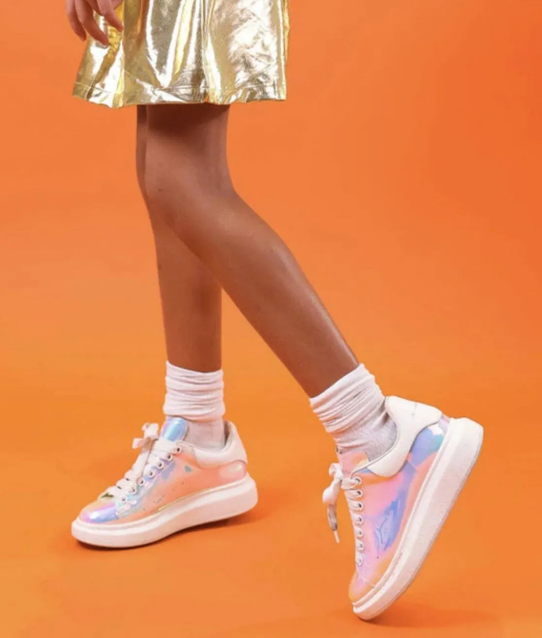 Lola and The Boys Girls Hologram Magic Lace Up Sneakers