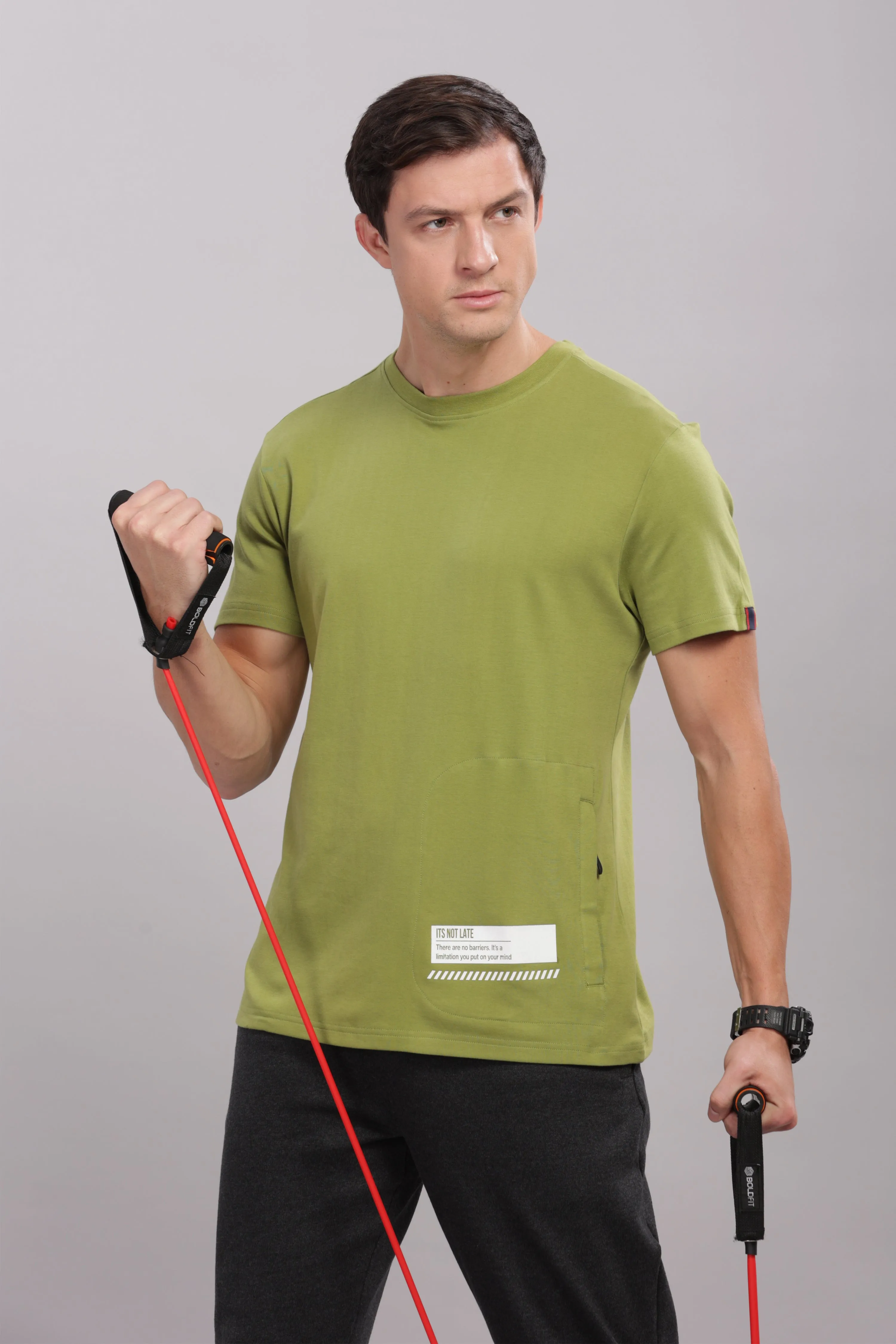 Men's Round neck Pure Cotton gentle T-Shirt-Domin8 (Olive)