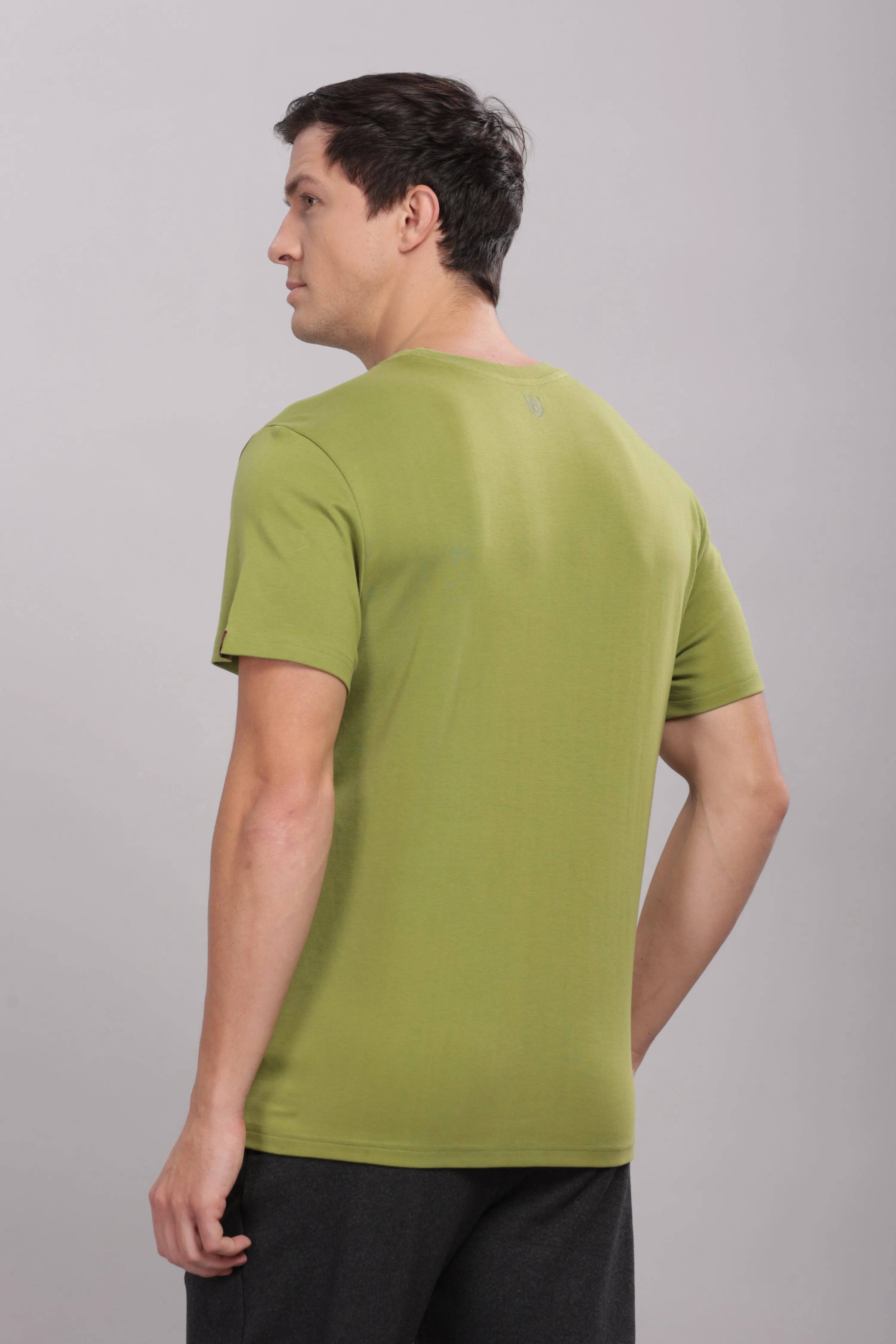 Men's Round neck Pure Cotton gentle T-Shirt-Domin8 (Olive)