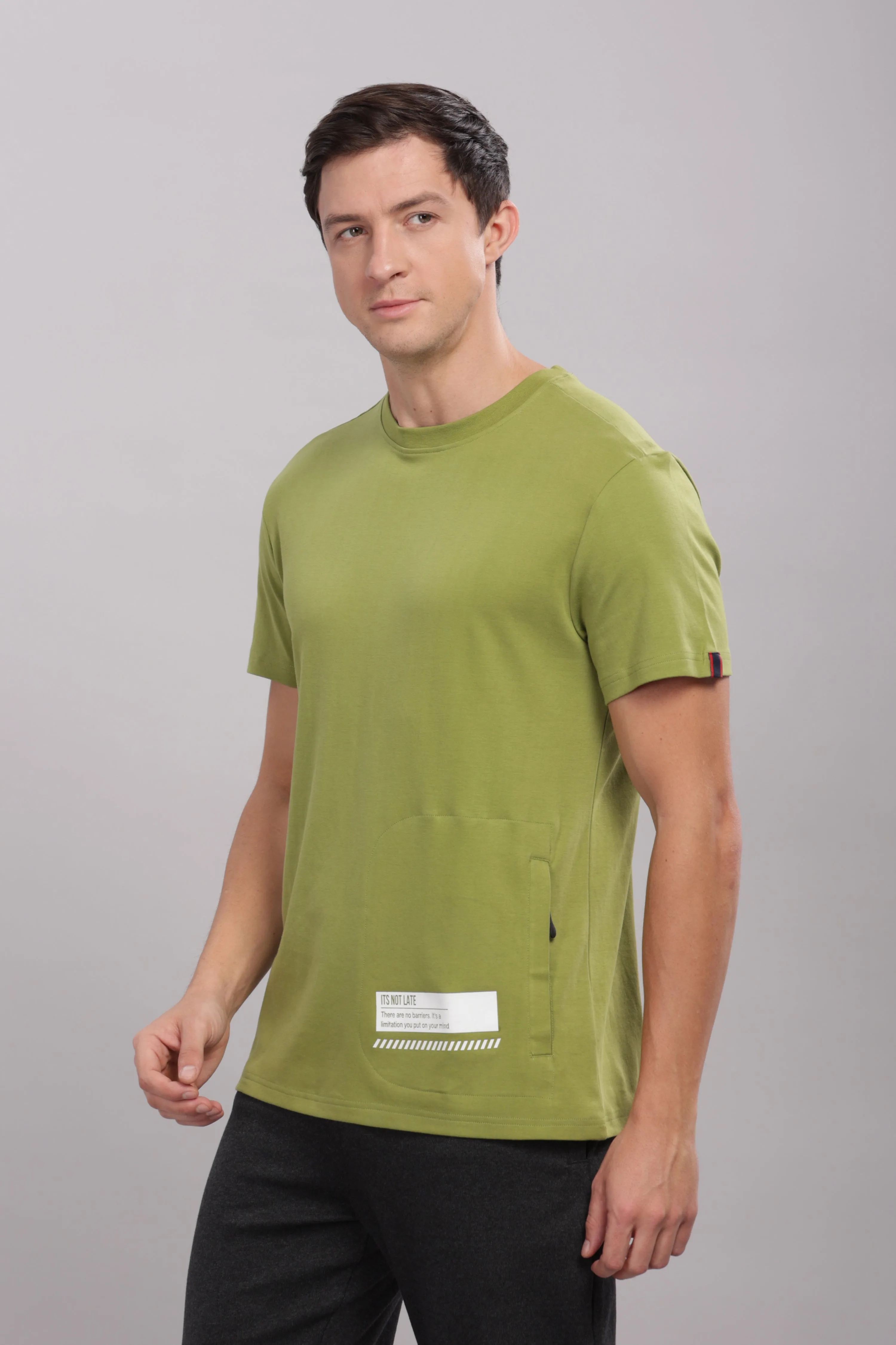 Men's Round neck Pure Cotton gentle T-Shirt-Domin8 (Olive)