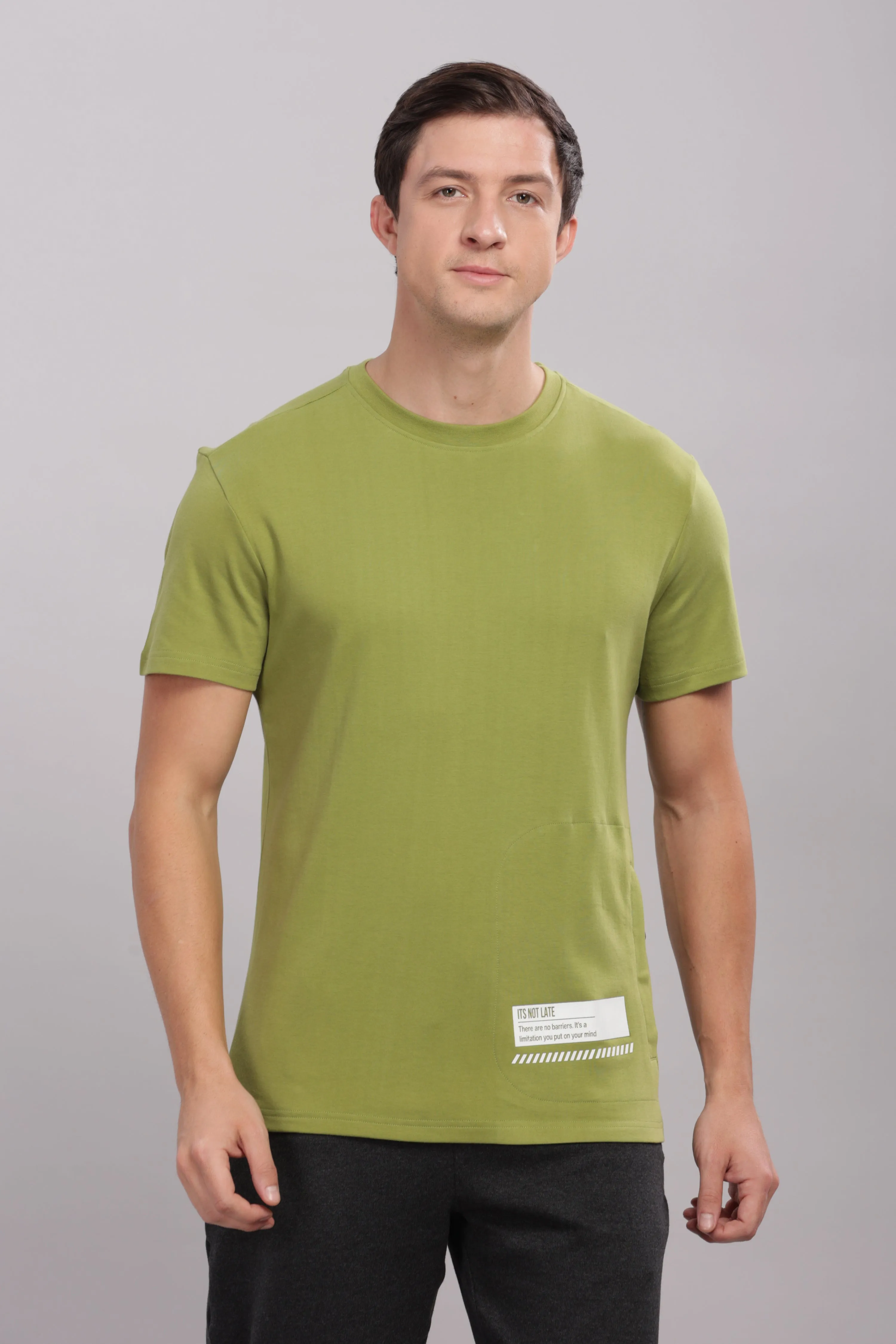 Men's Round neck Pure Cotton gentle T-Shirt-Domin8 (Olive)