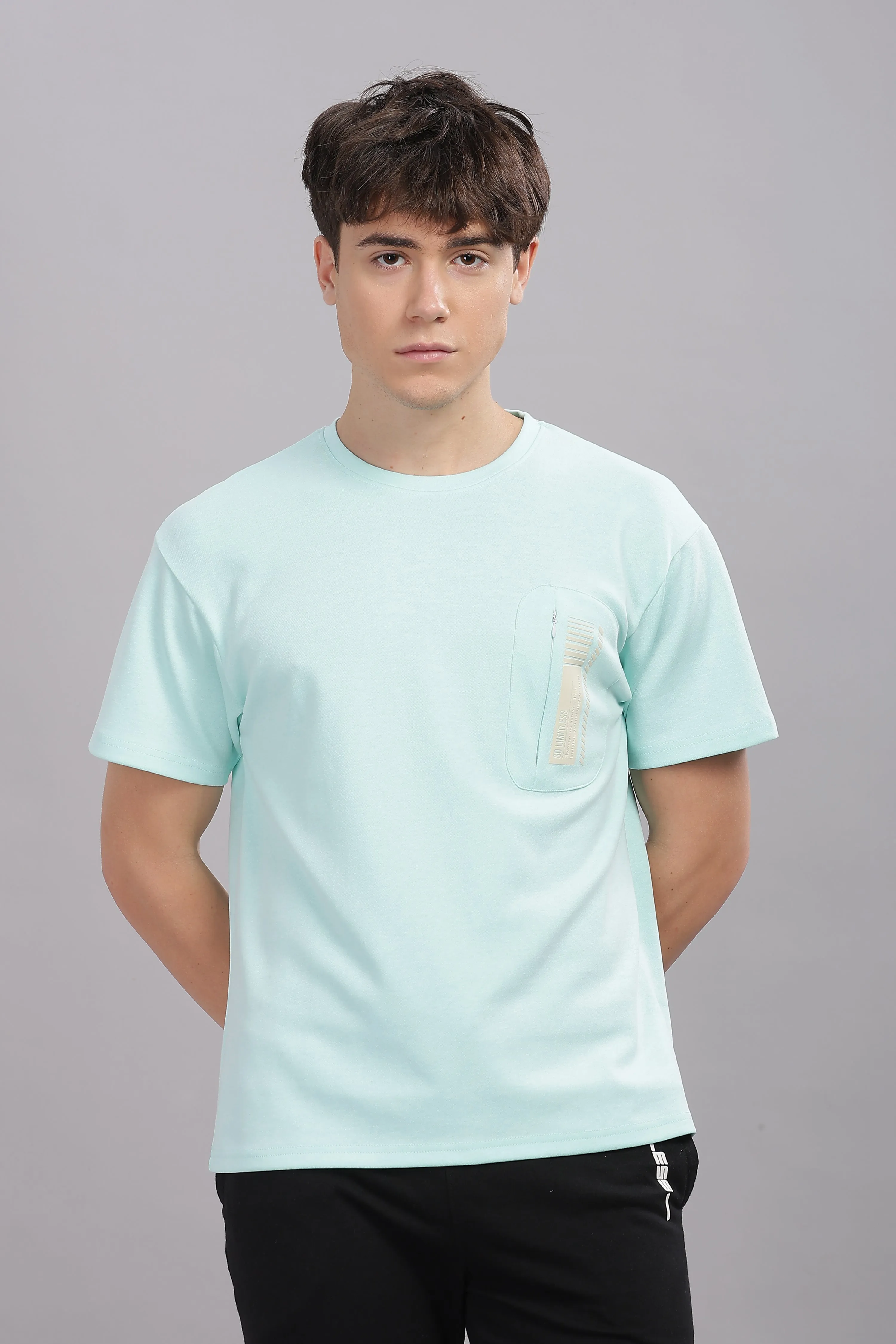 Men’s Round Neck soft cotton shrinkage resistant stretchable T Shirt-Domin8(MINT GREEN)