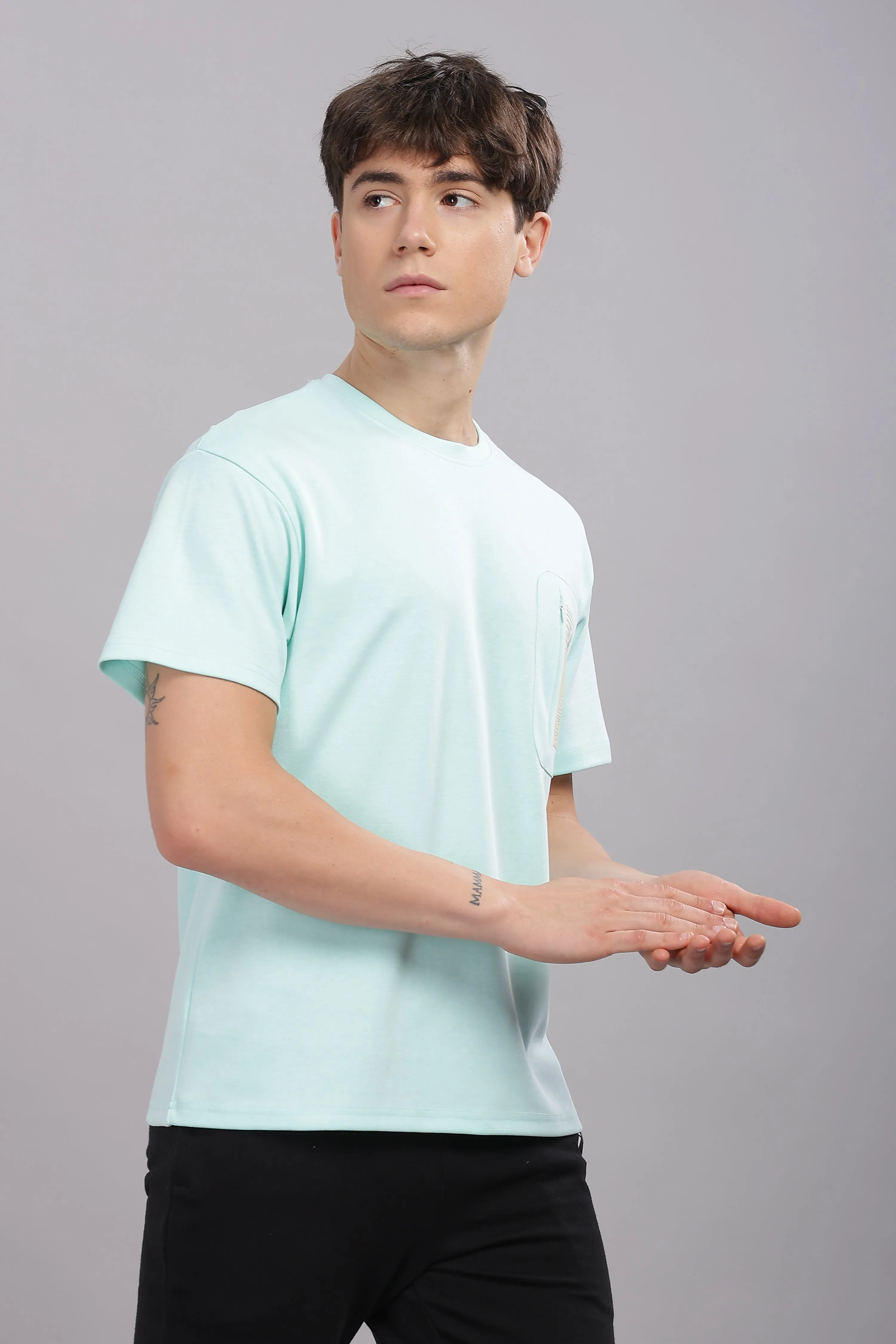 Men’s Round Neck soft cotton shrinkage resistant stretchable T Shirt-Domin8(MINT GREEN)