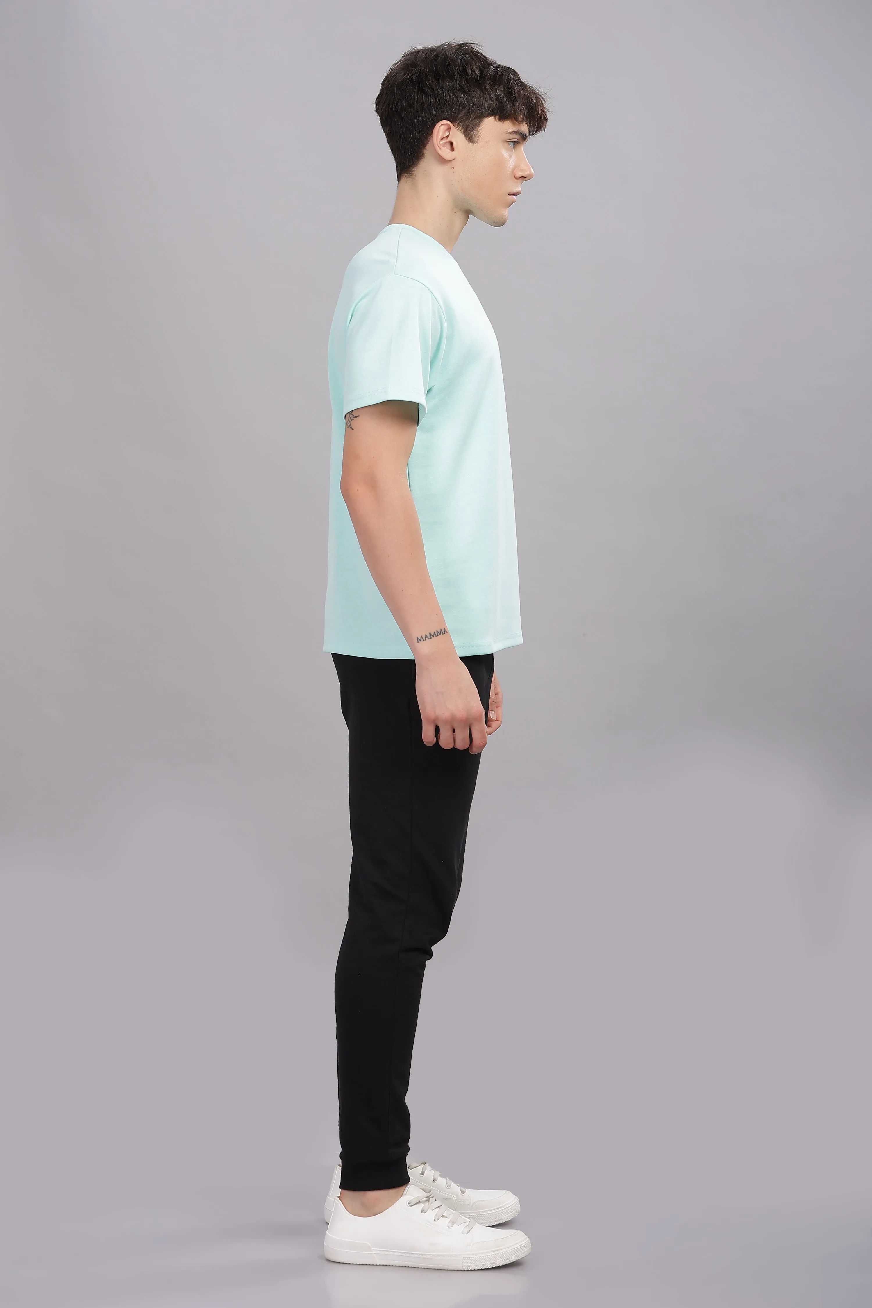 Men’s Round Neck soft cotton shrinkage resistant stretchable T Shirt-Domin8(MINT GREEN)