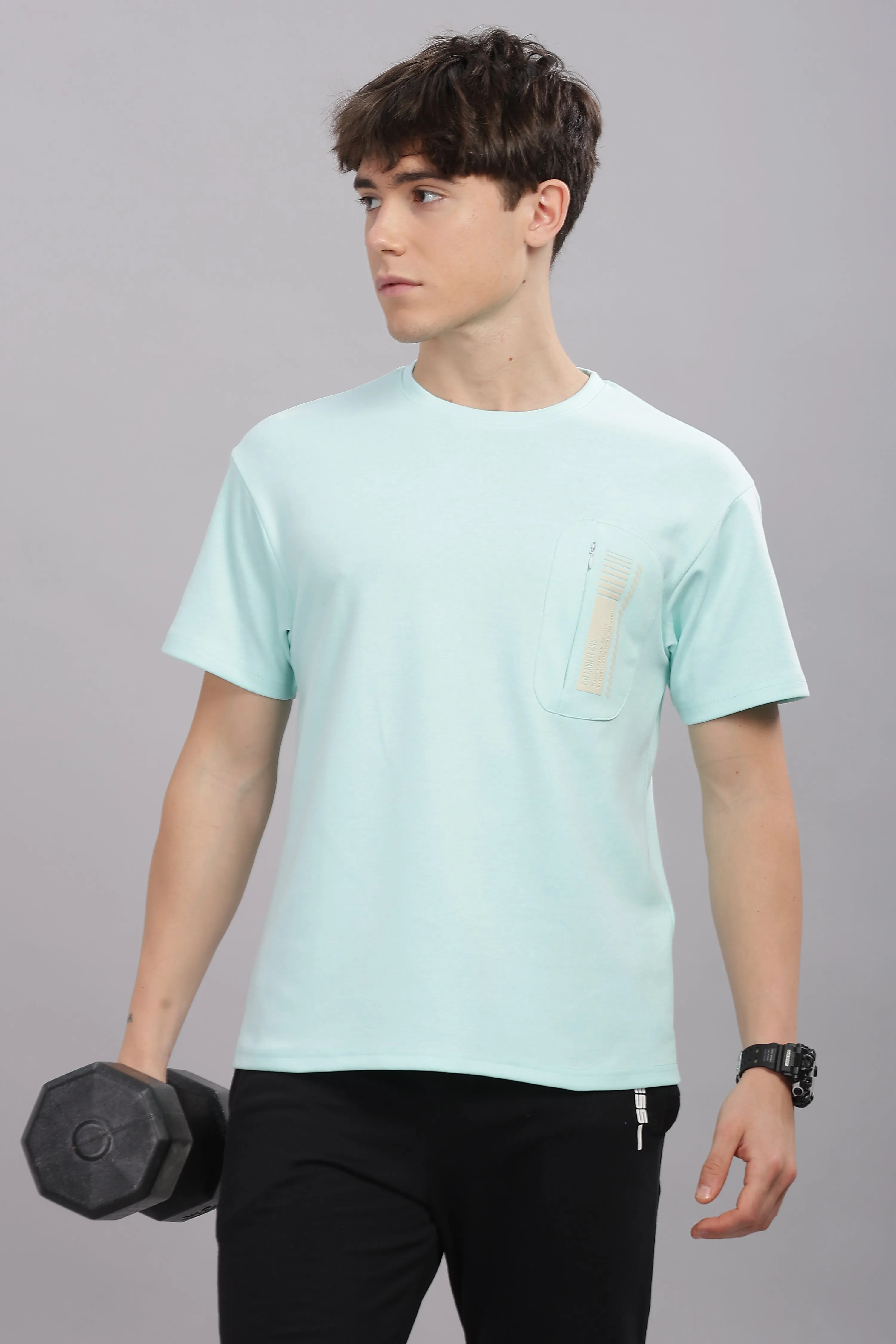 Men’s Round Neck soft cotton shrinkage resistant stretchable T Shirt-Domin8(MINT GREEN)