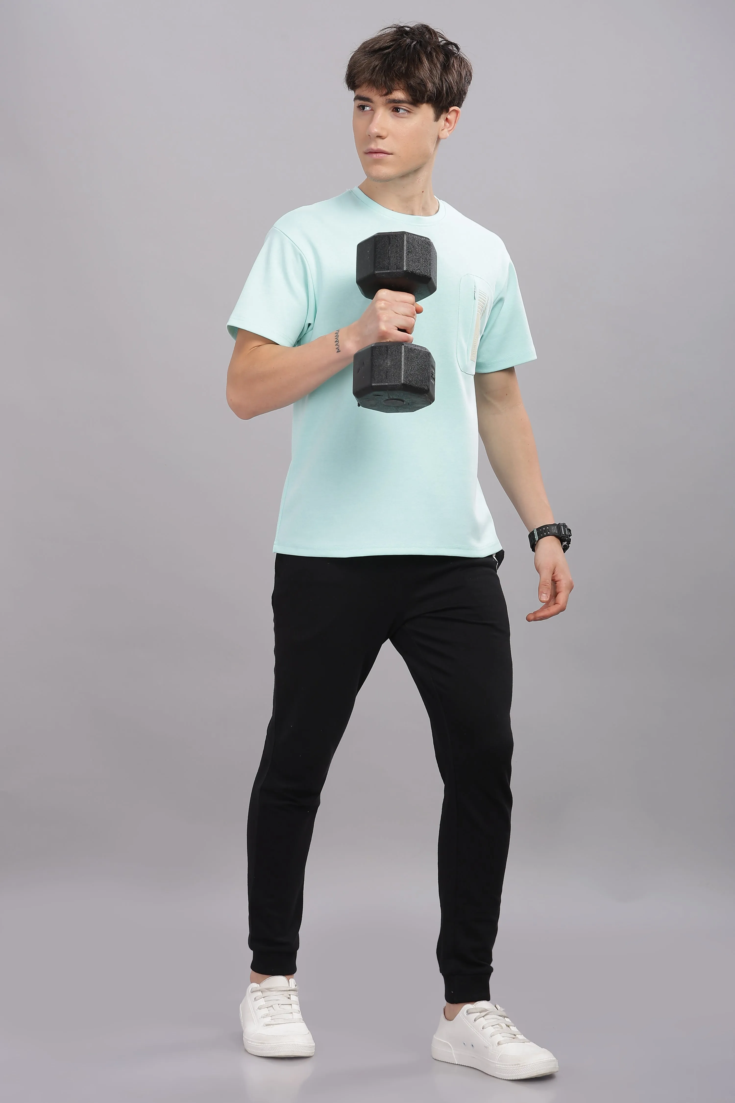 Men’s Round Neck soft cotton shrinkage resistant stretchable T Shirt-Domin8(MINT GREEN)