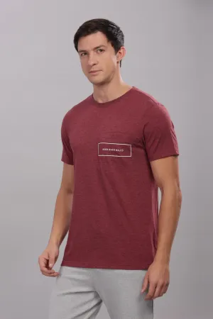 Men's Super Stylish Organic Cotton T Shirt with Printed Chest Pocket - Domin8 (BURGUNDY)