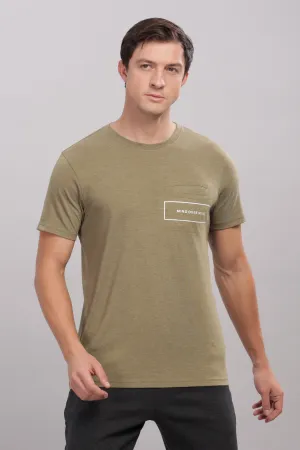 Men's Super Stylish Organic Cotton T Shirt With Printed Chest Pocket - Domin8 (Moss Green)