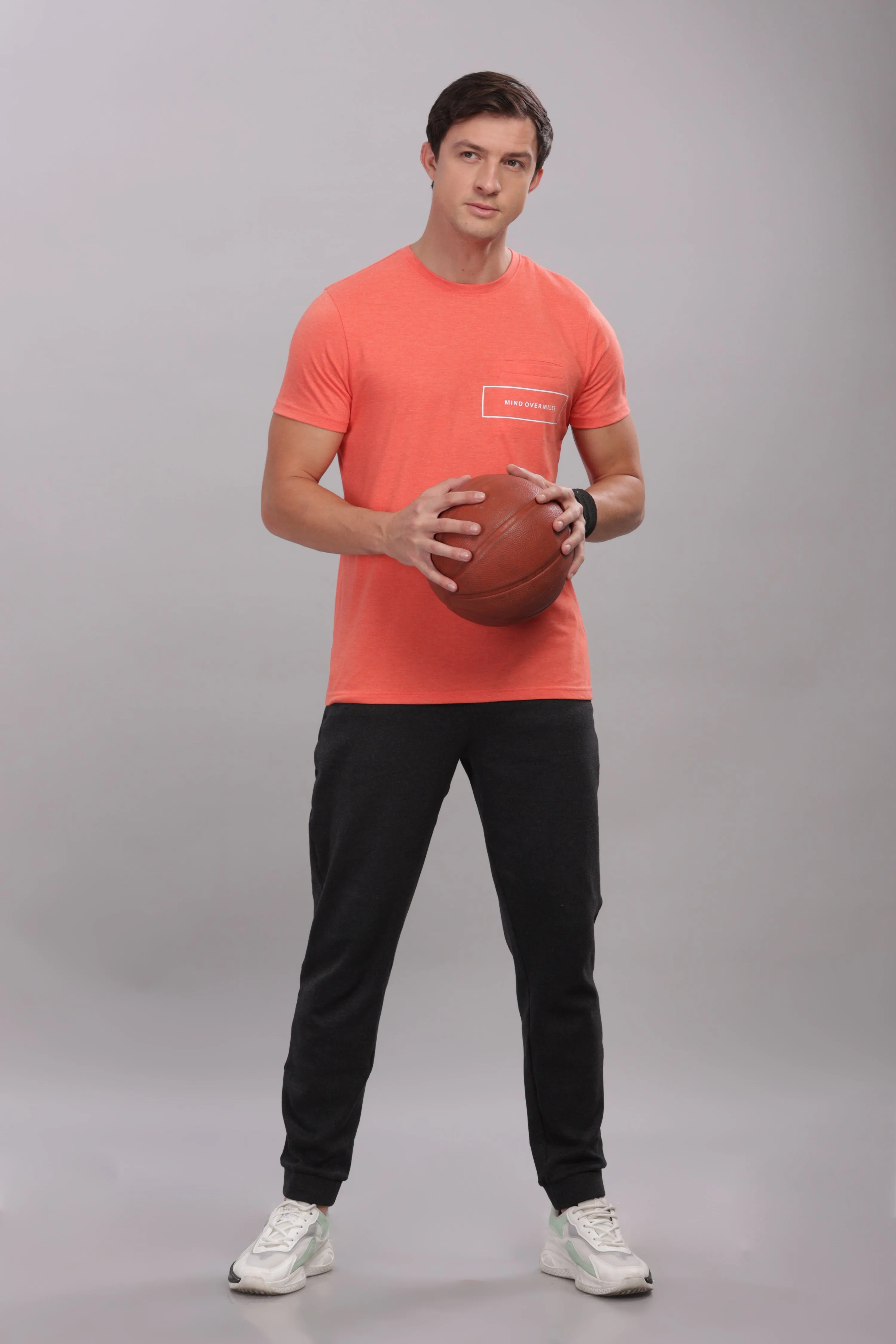 Men's Super Stylish Organic Cotton T Shirt With Printed Chest Pocket - Domin8 (Orange)