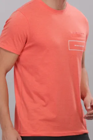 Men's Super Stylish Organic Cotton T Shirt With Printed Chest Pocket - Domin8 (Orange)