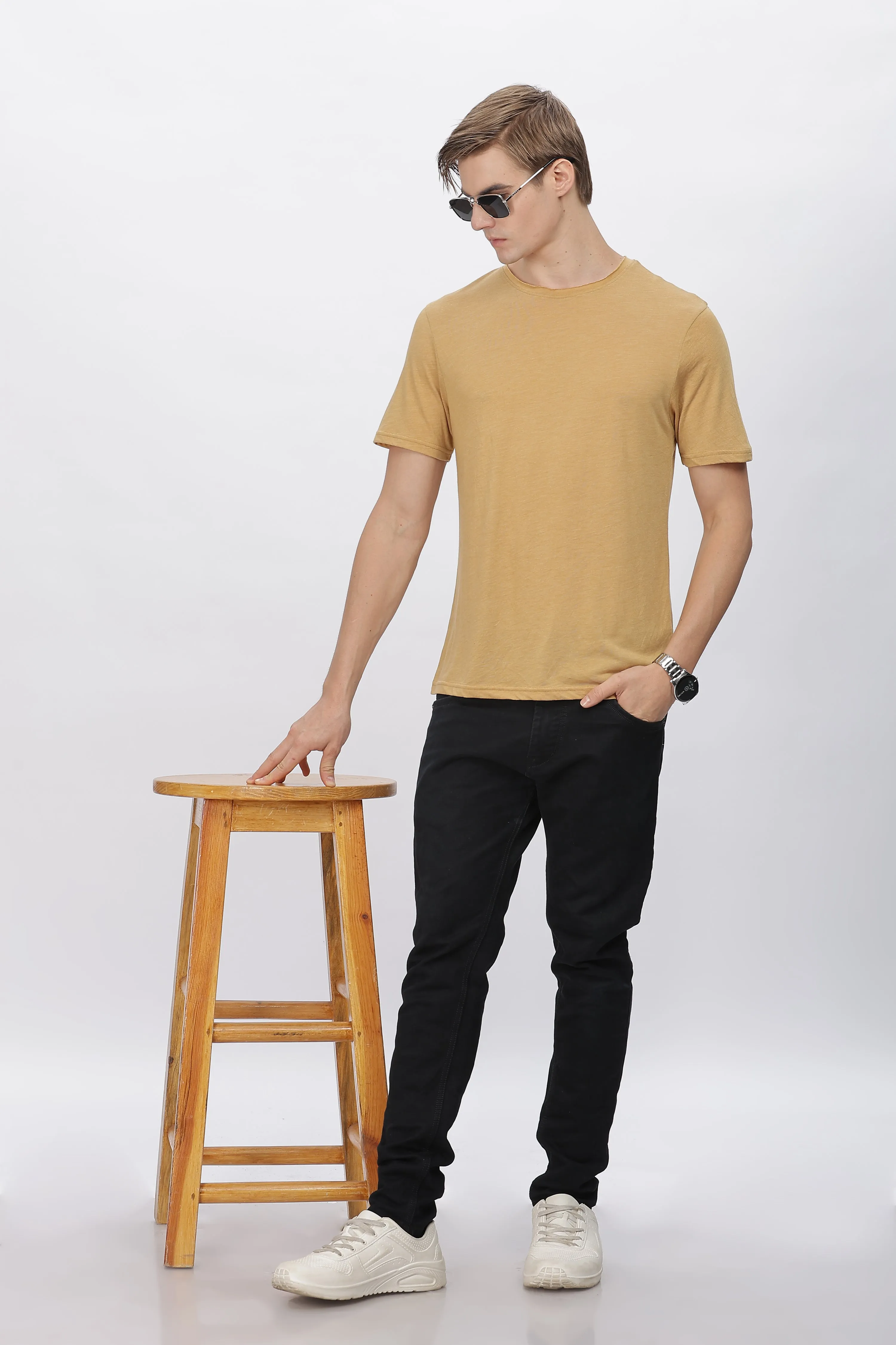 Men's Tencil Polyester Ultra Soft and Smooth Sustainable T-shirt ( Mustard Yellow)