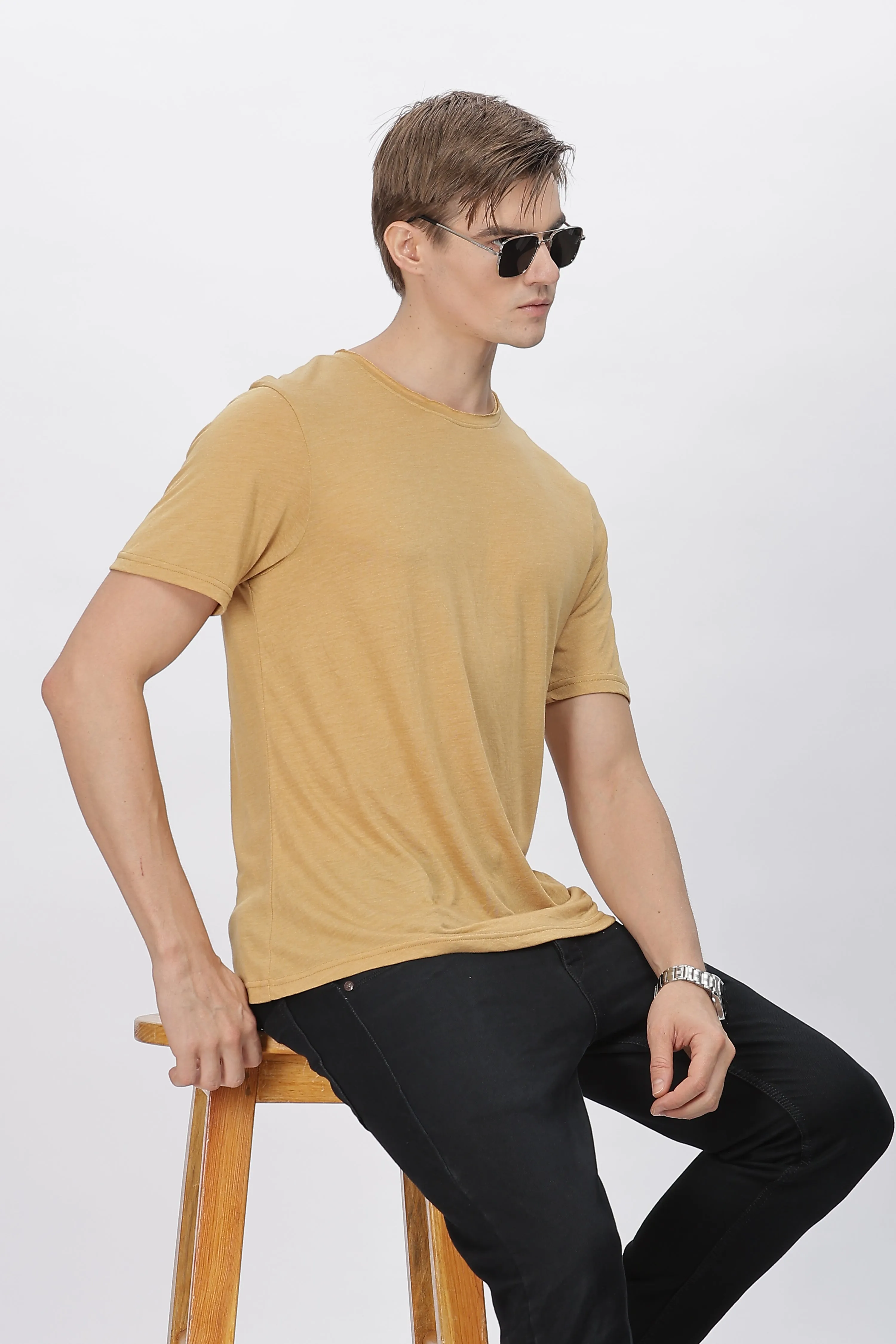 Men's Tencil Polyester Ultra Soft and Smooth Sustainable T-shirt ( Mustard Yellow)